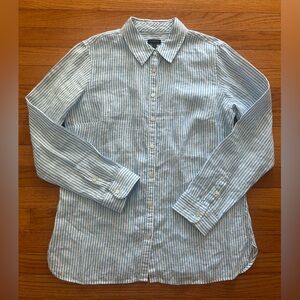 Talbots Button Up Shirt women’s Size M Blue Stripe 100% Linen Nautical Beach